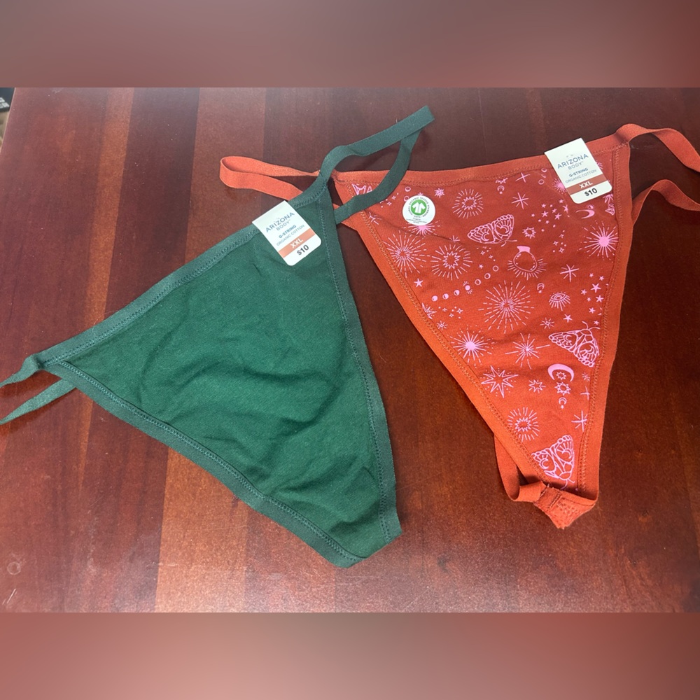 NWT Arizona Organic Body Cotton V-string G-string‎ Thong Bundle green /Orange